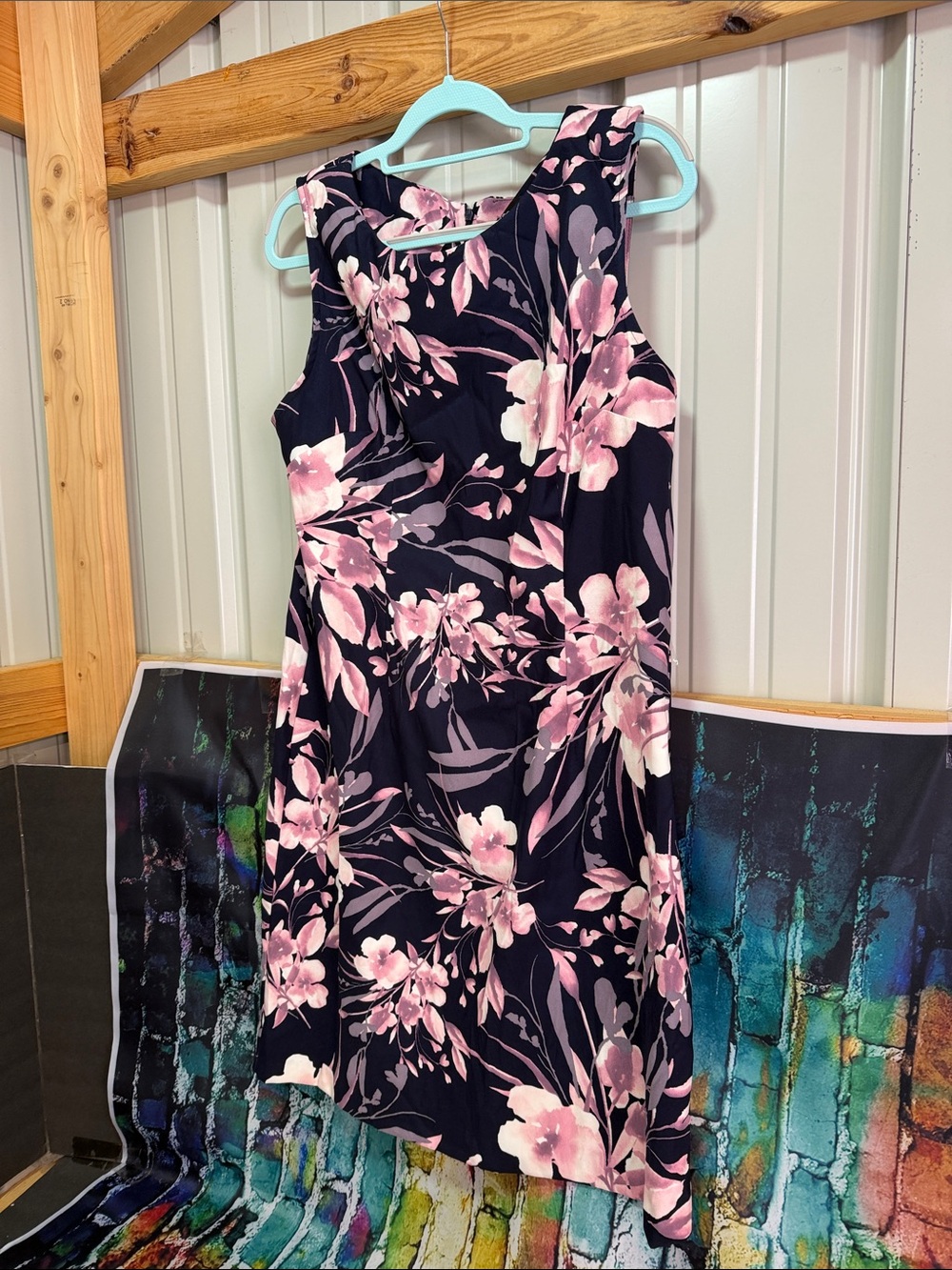 connected apparel Navy Midi Dress with Pink Floral Print plus size 16